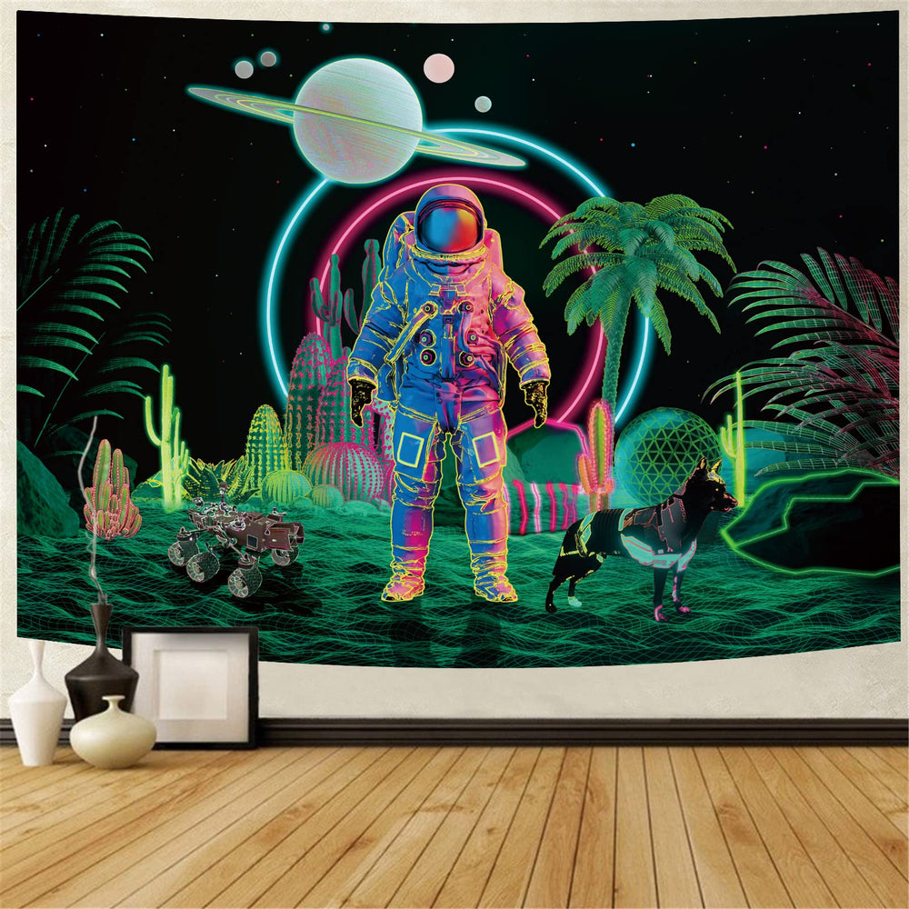 Amonercvita Blacklight Astronaut Tapestry UV Reactive P