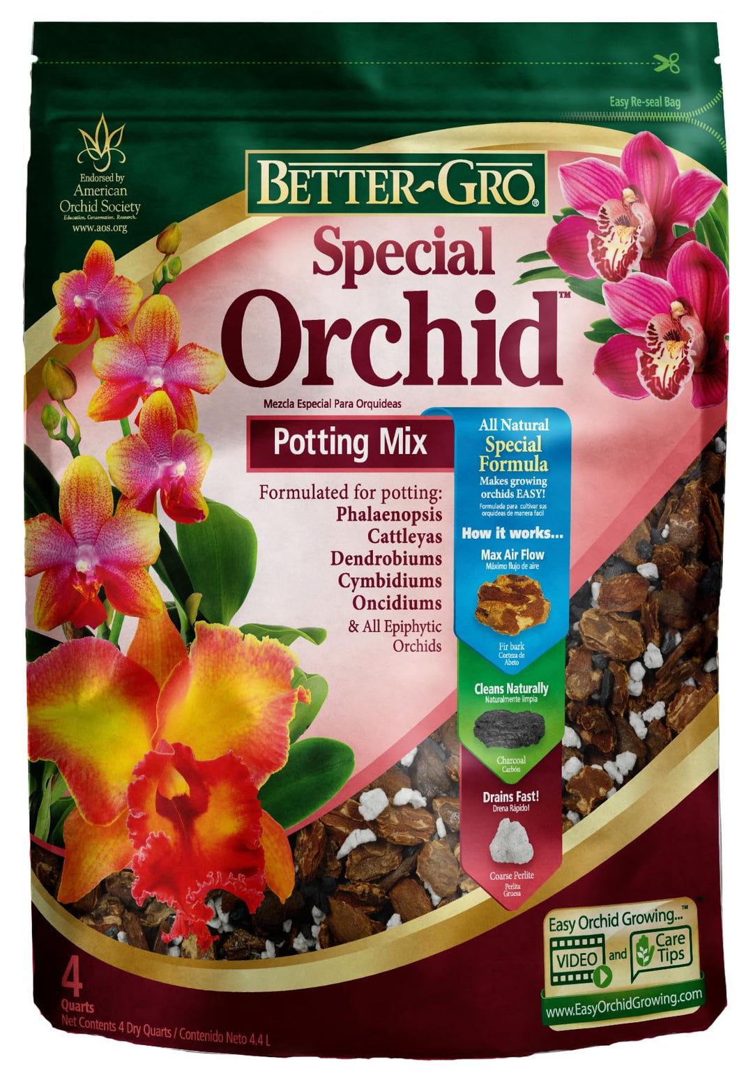 Special Orchid Mix - Premium Grade Orchid Bark Potting Mix for Potting, Repotting, Enhanced Drainage, Air Flow &amp; Root Ventilation, Ideal for Phalaenopsis, Cattleyas, Dendrobiums - 4 Quarts
