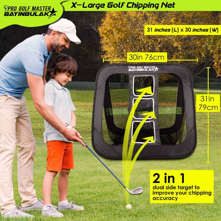 2 in 1 Golf Chipping Practice Net Backyard Driving 2.5&#39;×2.5&#39; Golf Accessories for Men Women Souvenirs, 1 Pack