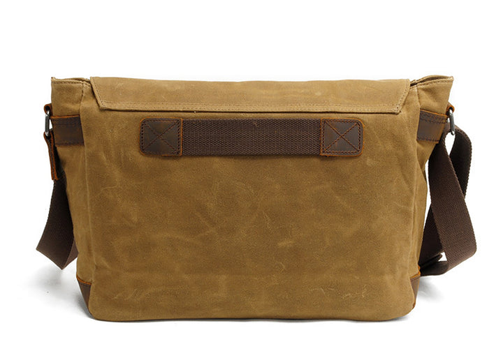 Mens Waxed Canvas Messenger Bag Shoulder Satchel Leather Crossbody Bag for Laptop (M49_Khaki)