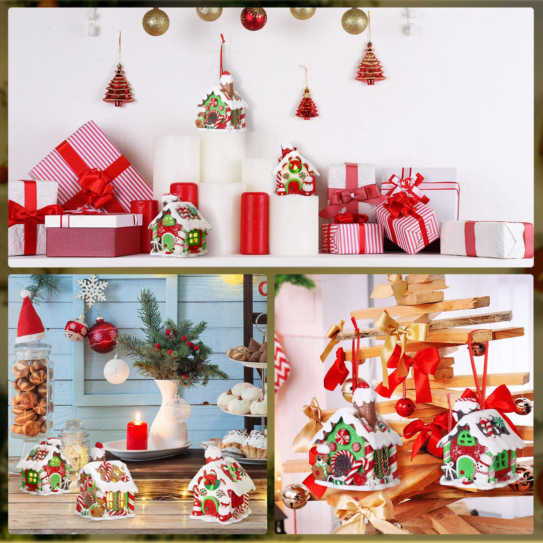 3 Pieces Gingerbread House Ornaments Glitter Christmas Lighted House Ornaments Gingerbread Decor Decorative Led Snowman Santa Claus House Xmas Tree Hanging Decoration for Holiday Housewarming Gift