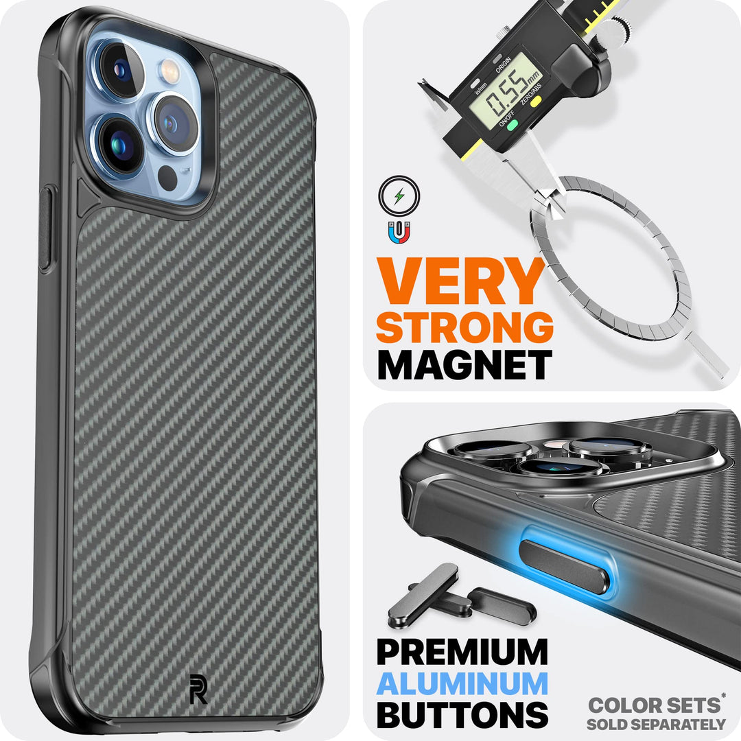 Case for iPhone 13 Pro Max [Gen-3 Aramid Fiber] Strong MagSafe Compatible, Protective Shockproof Corners, Premium Metal Buttons, Slim Fit Grip Cover 6.7 Inch Phone 2021 (Black)