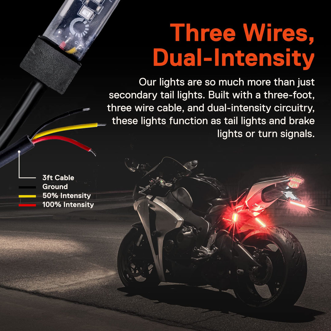 TRUE MODS 2pc 5 Red LED Motorcycle Turn Signal &amp; Brake Tail Light Strip Kit [IP68 Waterproof] [Single Row] [50% Running] [100% Brake/Blinker] Self Adhesive Surface Mount Flexible Lamp for Trailer ATV