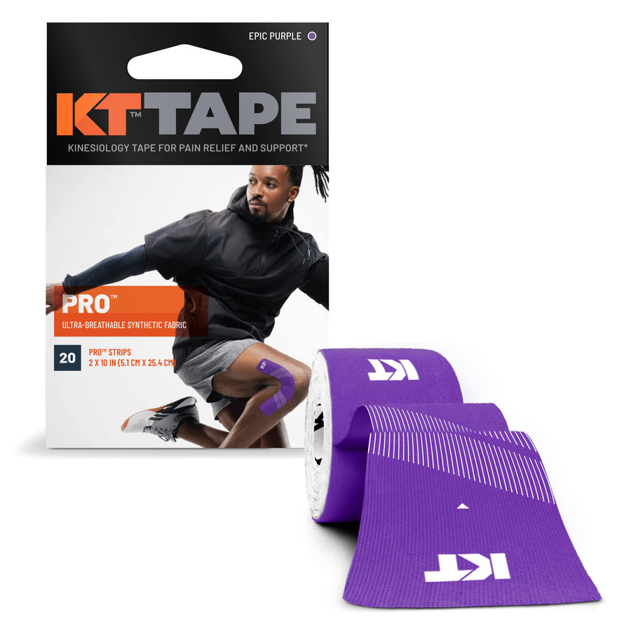 , Pro Synthetic Kinesiology Athletic Tape, 20 Count, 10” Precut Strip, Epic Purple