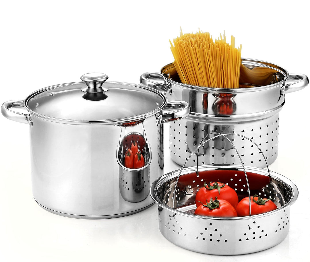 4-Piece 8 Quart Multipots, Stainless Steel Pasta Cooker Steamer