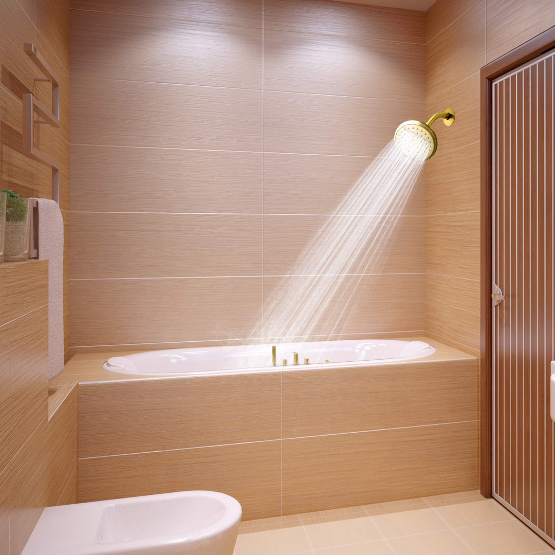 - Elevate Your Shower with Ultra High Pressure 4-Inch Shower Head: Single Setting, Powerful Jets, Polished Brass - ImperialShine Gold Finish Showerhead for MAXX Comfort