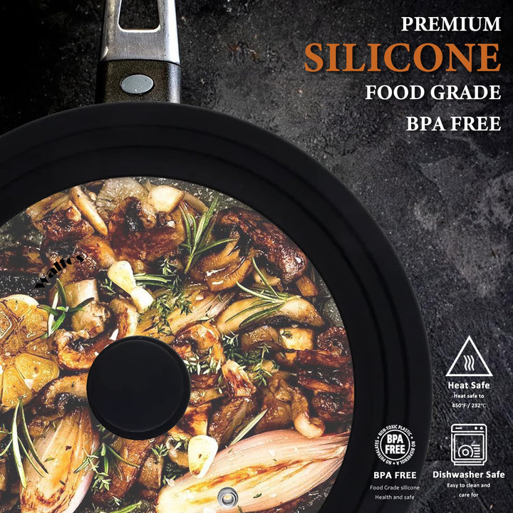 Universal Lid for Pots, Pans and Skillets - Tempered Glass with Heat Resistant Silicone Rim, Fits 11, 12 and 12.5 Diameter Cookware