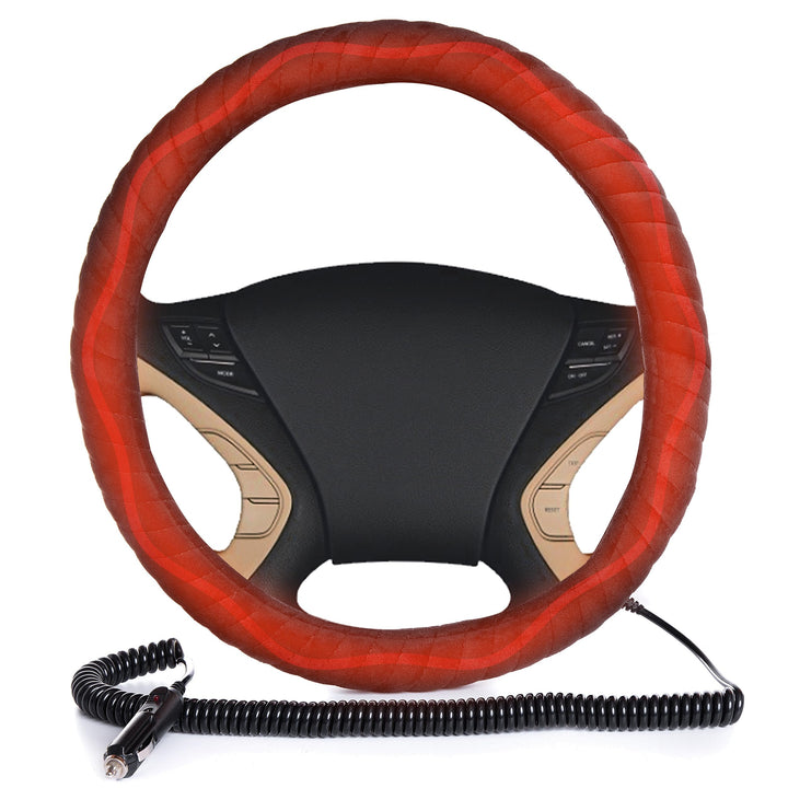VaygWay Car Heated Steering Wheel Cover - 12v Black Sof