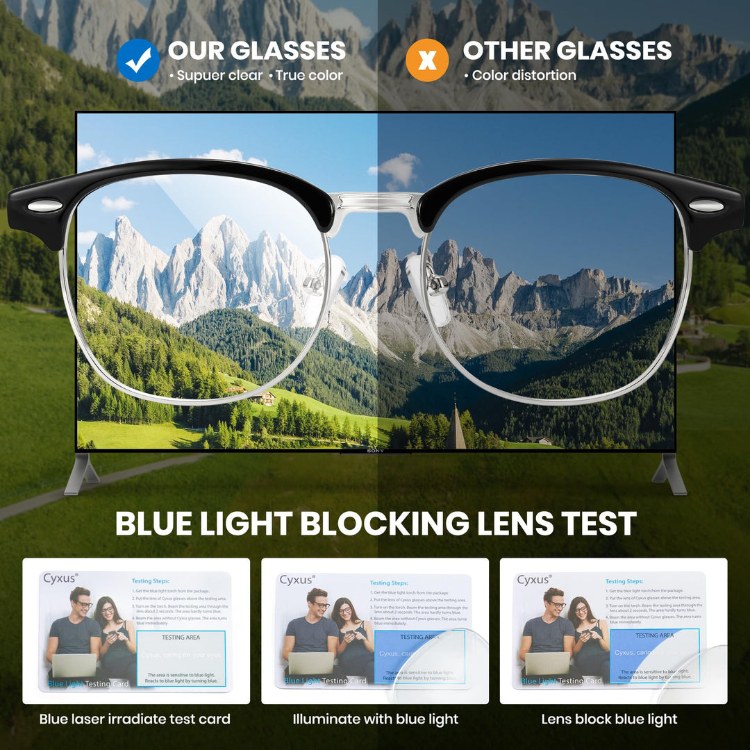 Cyxus Blue Light Glasses Men Retro Semi Rimless Clear B