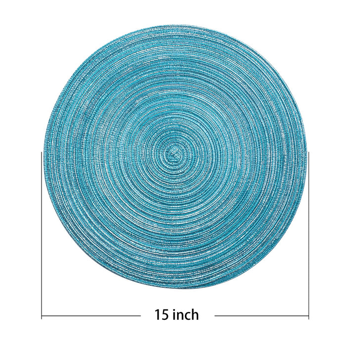 Round Placemats Set of 6 Round Braided Place mats 15 Inch Table Mats for Dining Tables Washable Heat Resistant Place mats for Party and Everyday Use (Blue Silver)