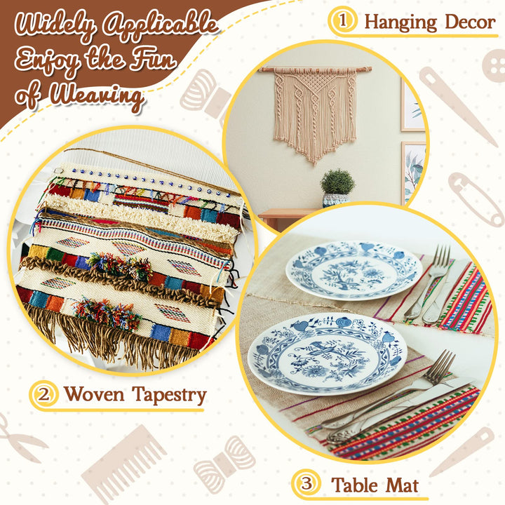 7 Pcs Weaving Loom Kit Small Weaving Loom Weaving Loom for Beginners Wooden DIY Weaving Loom with Wooden Weaving Stick Weaving Comb and Weaving Crochet Needle for Adults Weaving Lovers