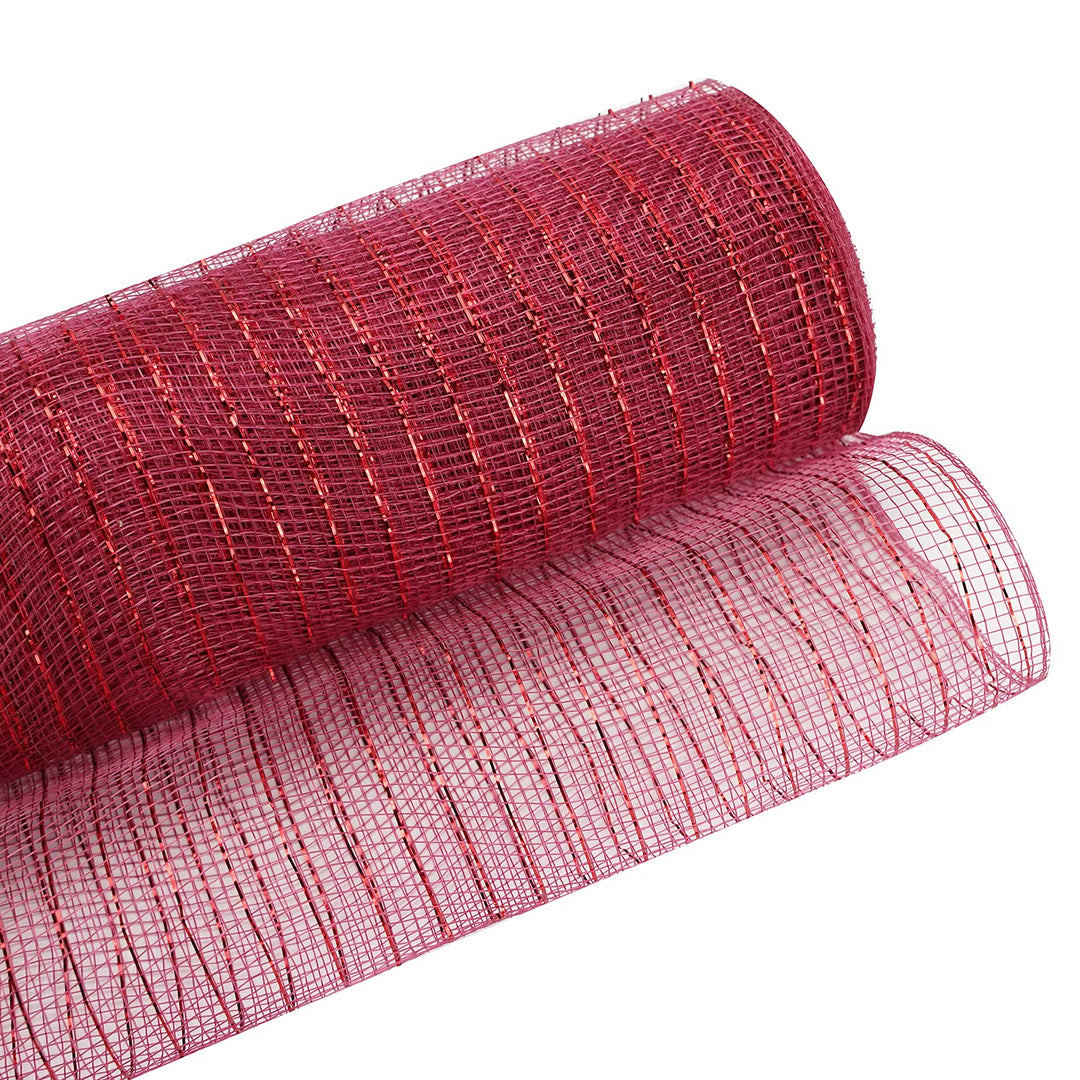 Wine Red Christmas Mesh Ribbon for Tree Mesh Wreath Ribbon Mesh Rolls 10 inch,Wine red &amp; Red Metallic for Wreaths Swags Bows Crafts Home Party Decoration ( 30 feet )