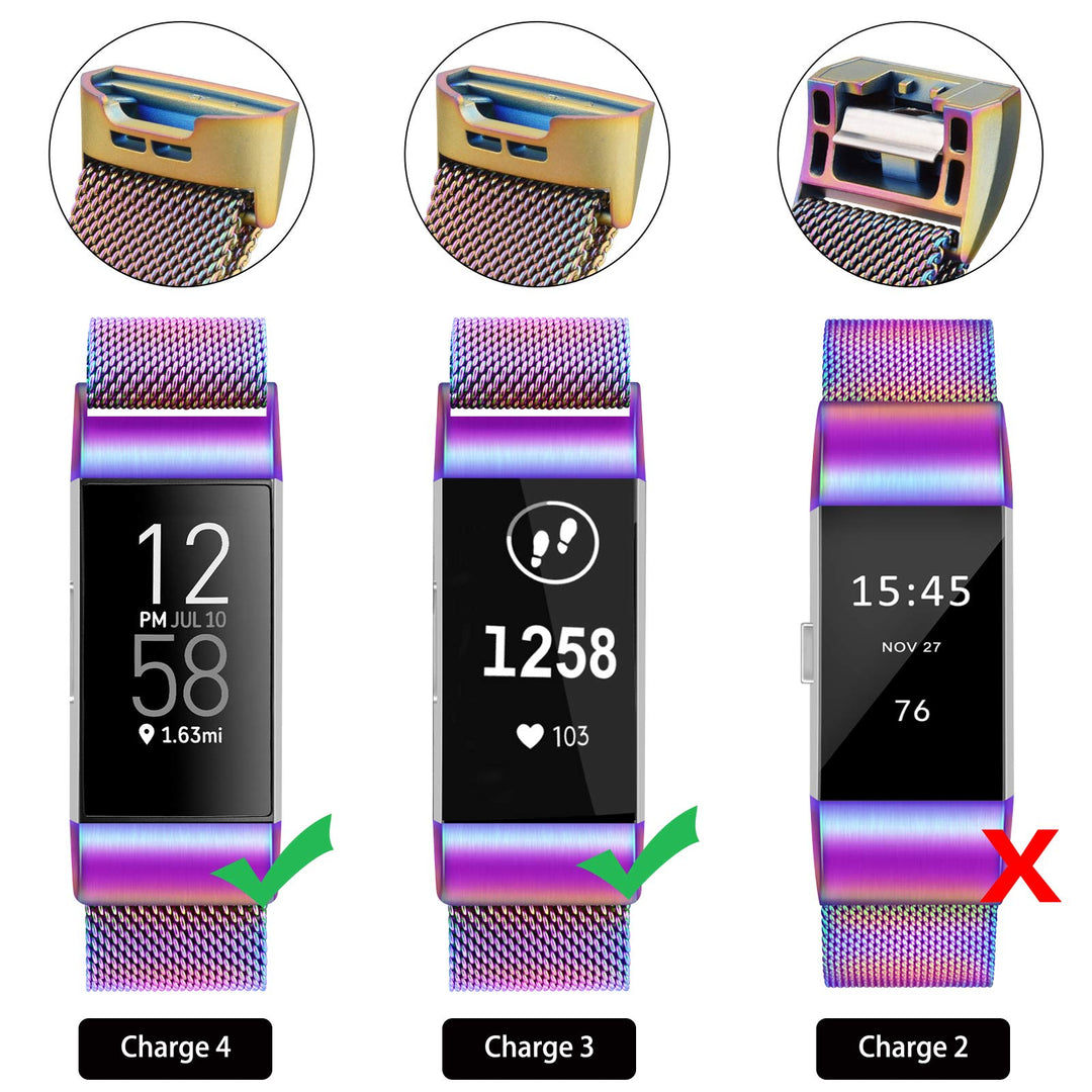Metal Bands for Fitbit Charge 4 &amp; Fitbit Charge 3 &amp; Charge 3 SE, Stainless Steel Magnetic Lock Replacement Wristbands for Charge 3 &amp; Charge 4 Women Men Small Large (Small, Colorful)