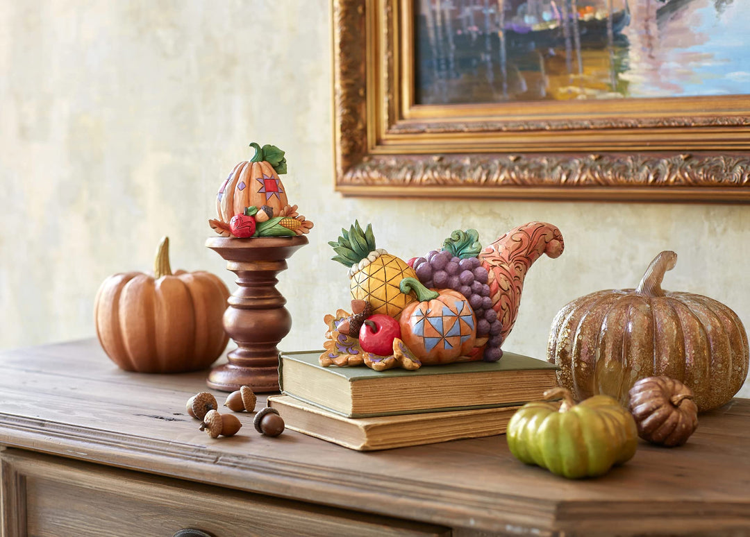 Jim Shore Heartwood Creek Harvest Pumpkin with Bounty Miniature Figurine, 4 Inch, Multicolor
