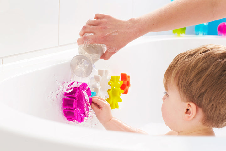 Cogs Baby Bath Toys - Spinning Gear Themed Sensory Baby Toys for Bathtub - Suction Toys for Bathtub Walls - Multicolored - 5 Count - Ages 12 Months and Up