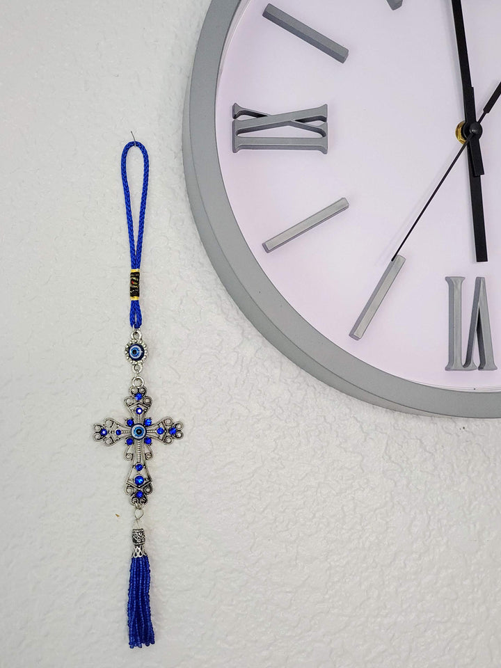 Luckboostium Cross Evil Eye Car Charm - Rear View Mirror Accessories - Evil Eye Crystal Cute Keychain - Evil Eye for Door or Home Office - for Good Luck and Protection