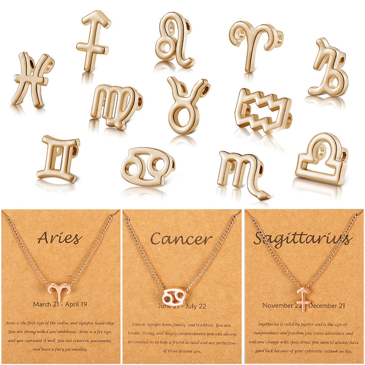 96 Pieces Zodiac Theme Charm Set Includes 48 Pieces Zodiac Theme Sign Letter Word Pendant and 48 Pieces Zodiac Charm Necklace Display Cards for Jewelry, Necklace, Bracelet Making (Gold)
