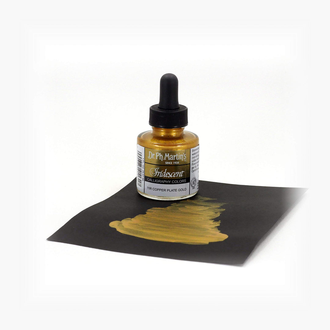 Dr. Ph. Martin&#39;s Iridescent Calligraphy Color (11R) Ink Bottle, Copper Plate Gold