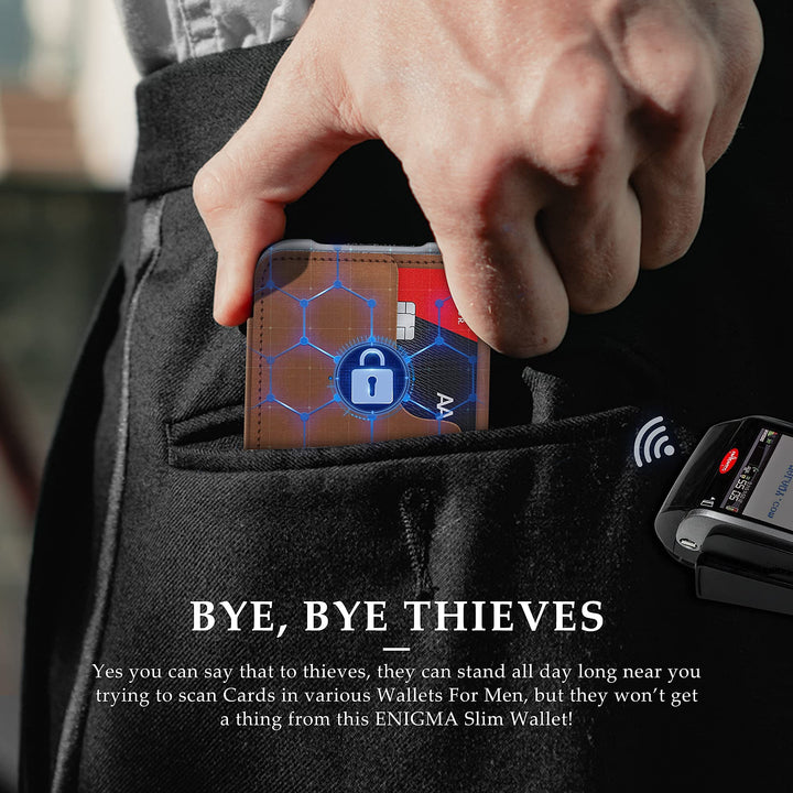 MURADIN Chocolate Front Pocket Wallet for Men Travel Tactical bifold RFID Blocking Aluminum Metal Leather Money Cards Holder Ideal Men&#39;s Gift