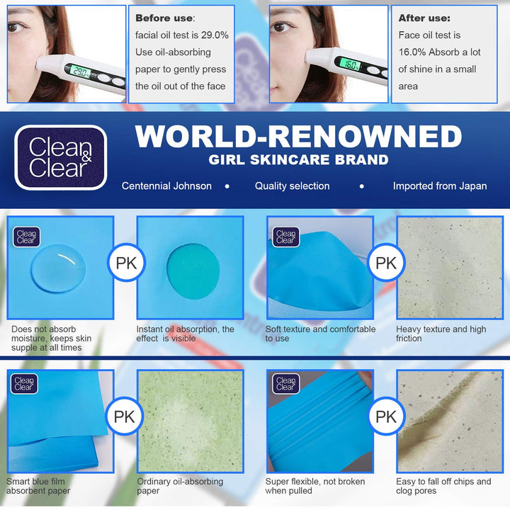 Oil Control Film Replacment for Clean &amp; Clear Oil-Absorbing Sheets,2 Pack(total 120sheets)Oil Blotting Sheets For Face,9%Larger Makeup Friendly High-performance Handy Face Blotting Paper for Oily Skin