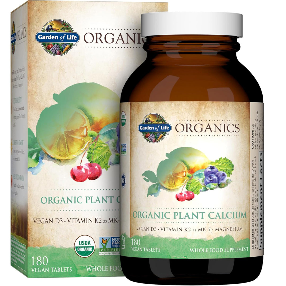 Organics Plant Calcium Supplement Made from Whole Foods with Magnesium, Vitamin D as D3, and Vitamin K as MK7, Gluten-Free - 60 Day Count