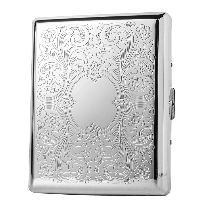 Metal Cigarette Case - Women and Men, Portable Double Sided Spring Clip Cigarette Case, Holds 20 Regular Size Cigarettes, Fits 100mm Cigarettes (Pattern Silver)