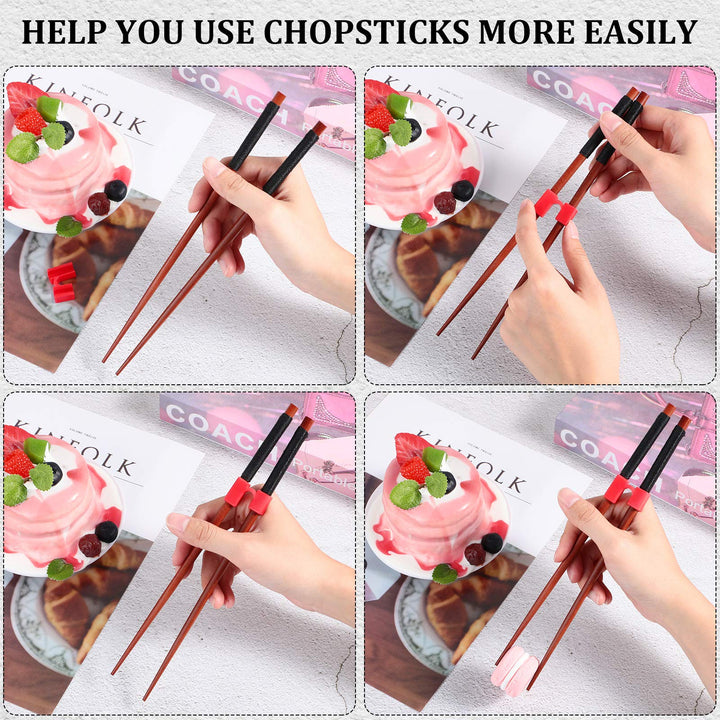 5 Pairs Reusable Chopstick Helpers Practice Chinese Chop Stick Training Chopsticks for Many Age, Kids, Adult, Beginner, Trainers or Learner (Red)