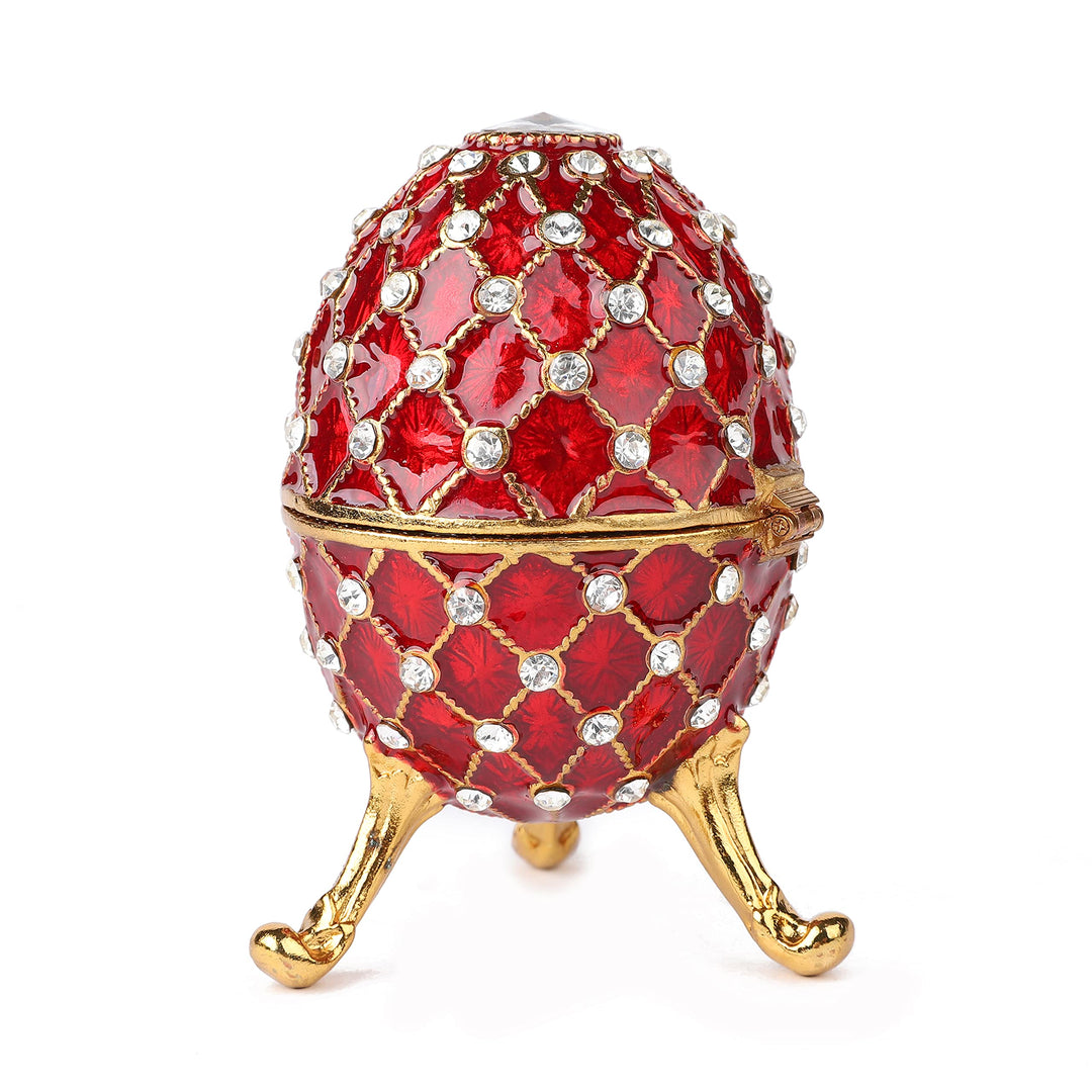 Vintage Red Imperial Easter Egg Style Collectible with Mini Royal Carriage, Unique Gift for Easter Collection