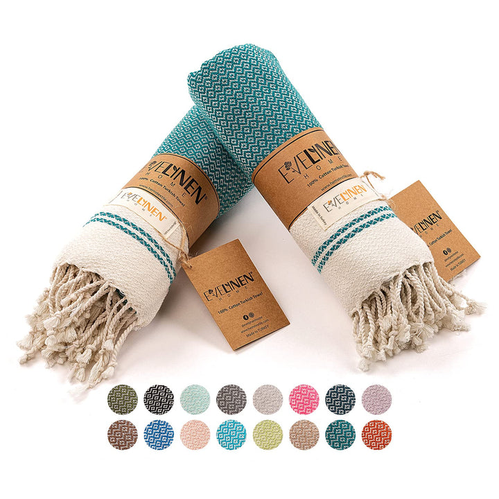 Evelynen Turkish Hand Towels for Bathroom &amp; Kitchen Towels Decorative Set of 2 | Boho Farmhouse Hand Towels with Hanging Loops for Face, Tea, Dish, Kitchen &amp; Bath | %100 Cotton (16 x 32 - Petrol)