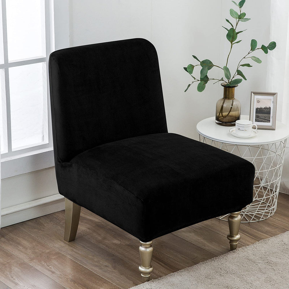Armless Accent Slipper Chair Covers,Stretch Armless Chair Slipcover Removable Velvet Fabric Non-Slip Silp Cover for Accent Chair Without Arms Furniture Protector for Living Dining Room Hotel…