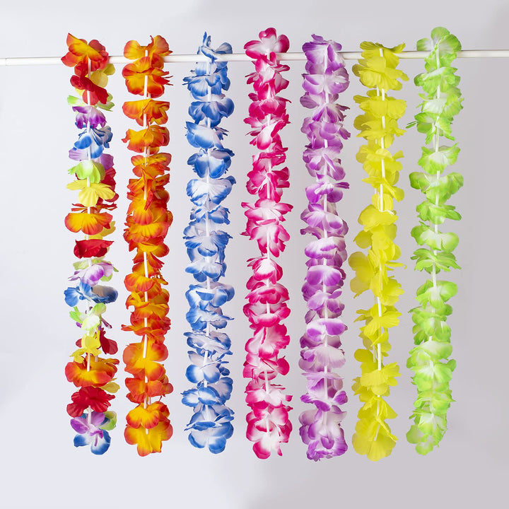 56 Counts Hawaiian Leis, Luau Party Supplies of Elastic Flowers Necklaces, Headbands and Wristbands - Tropical Hawaiian Decorations, Beach Party Decorations, Birthday Party Favors