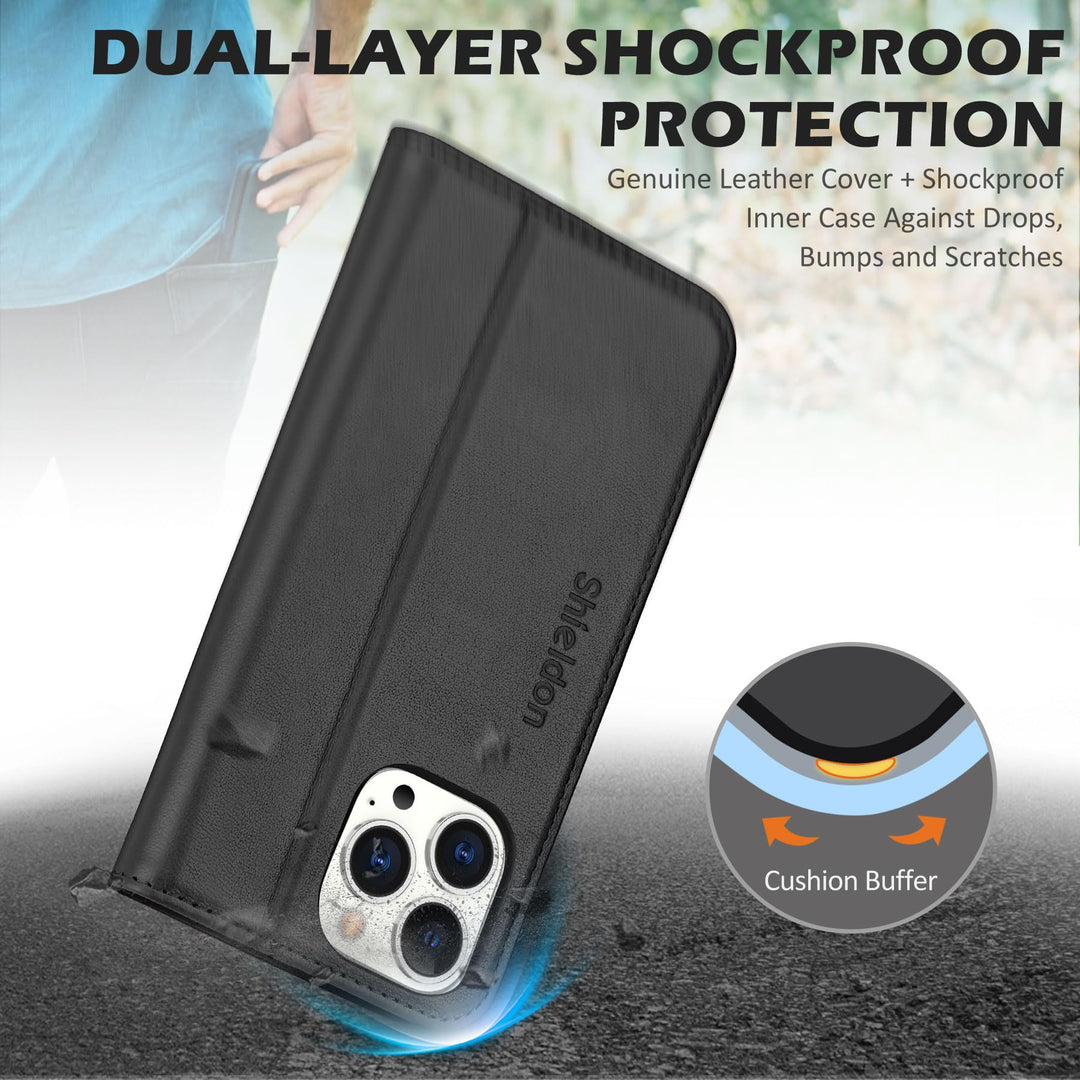 SHIELDON Case for iPhone 14 Pro Max 5G 6.7, Genuine Lea