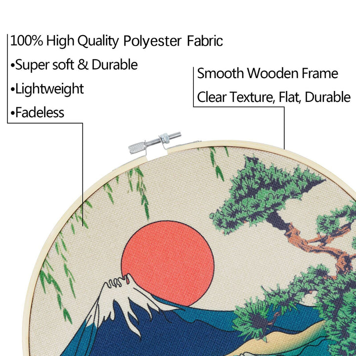 3 Pcs Japanese Wall Art Great Wave Sunset Canvas Art Prints with Frame, Sunrise Lake Landscape Nature Wall Art Painting with Hanging Roping and Nails Wall Hanging for Room(12x12 inches)