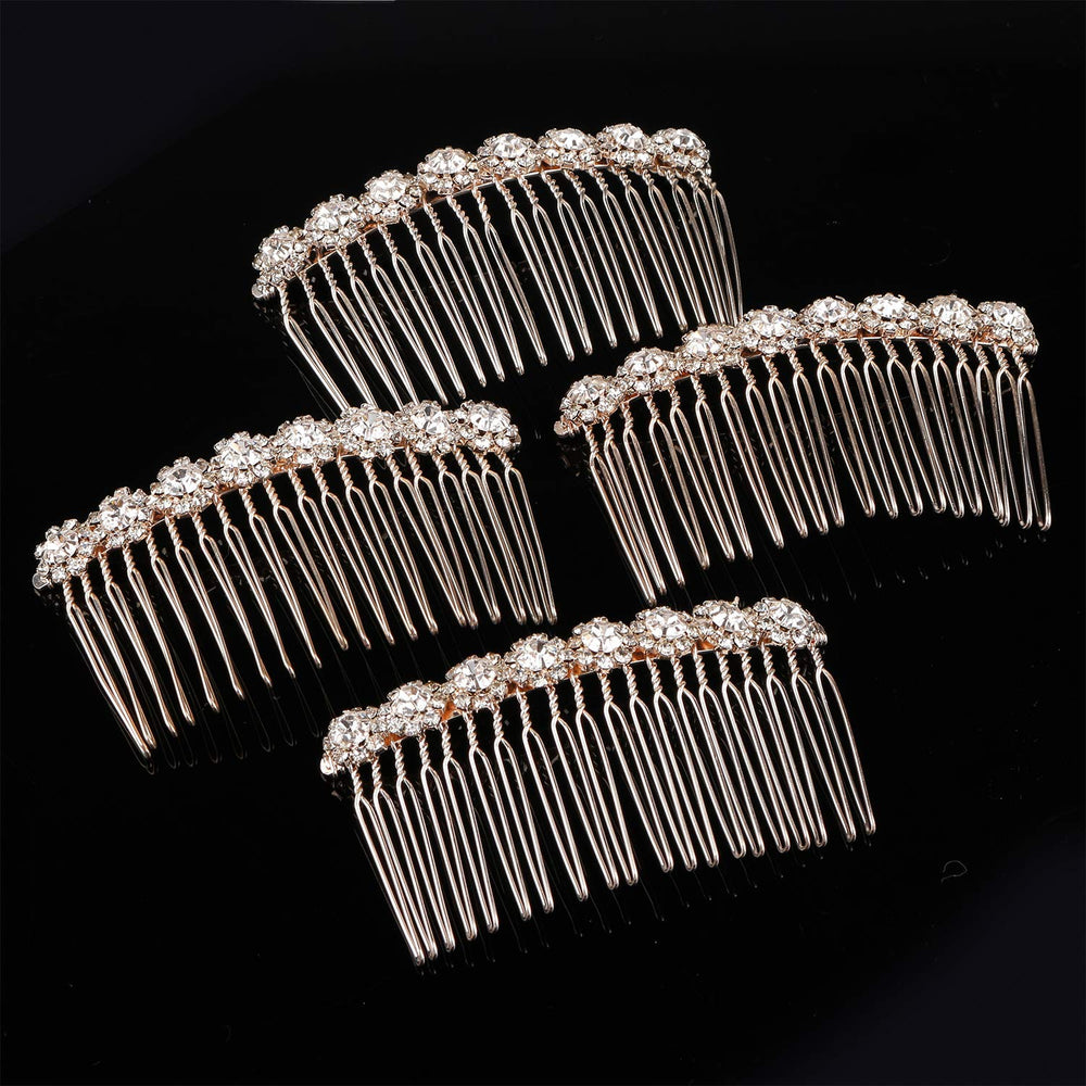 4 Pack High-grade Alloy Diamond Rhinestone Flower Hair Side Combs Wedding Bridal Jewelry Hair Clips for Women