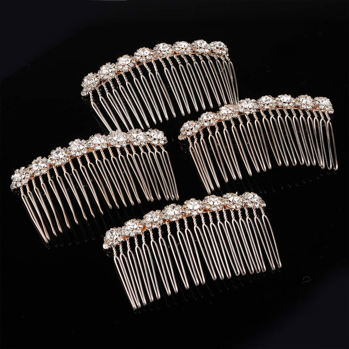 4 Pack High-grade Alloy Diamond Rhinestone Flower Hair Side Combs Wedding Bridal Jewelry Hair Clips for Women