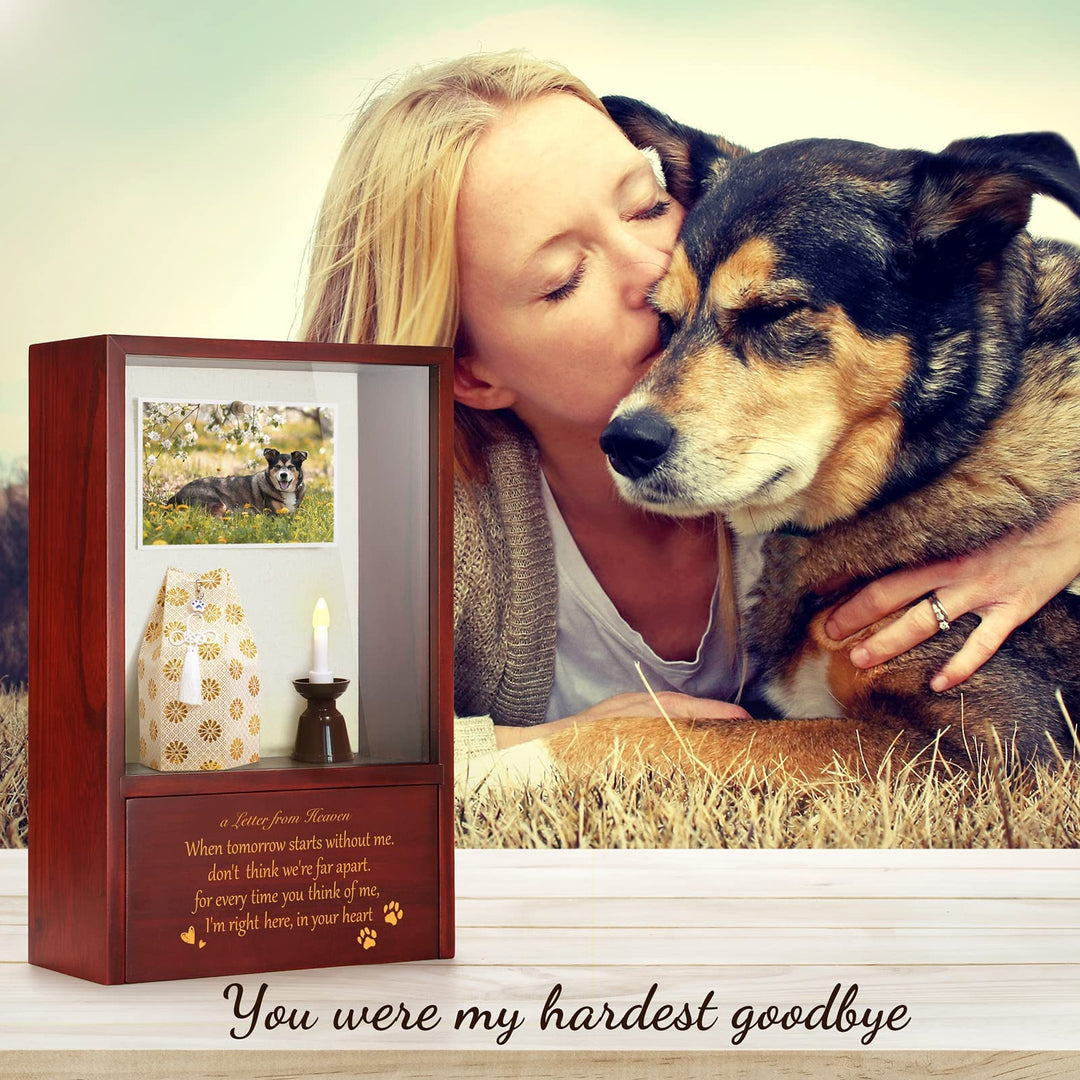 Dog Memorial Gifts - Dog Urns for Ashes Memorial Display Case, Pet Memorial Shadow Box Personalized Keepsake Cremation Urns for Loss of Dog - Letter from Heaven