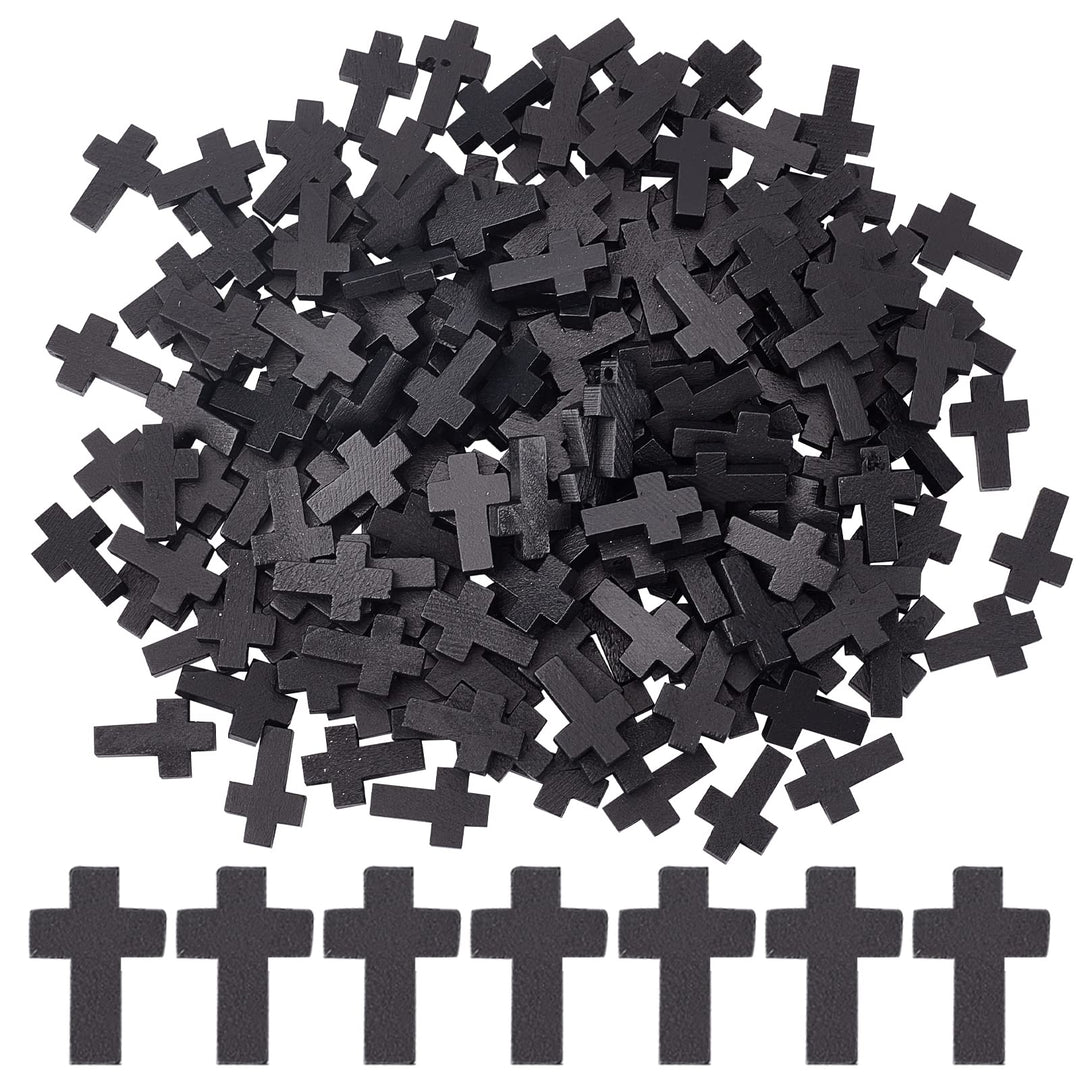 SUNNYCLUE 200Pcs Wood Cross Charm Pendants Natural Wooden Small Cross Charms Pendants with Hole for Party Favors Necklace Jewelry Making DIY Craft Handmade Accessories Easter Holiday, Black