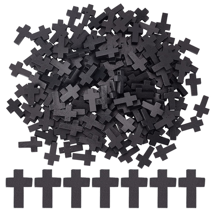 SUNNYCLUE 200Pcs Wood Cross Charm Pendants Natural Wooden Small Cross Charms Pendants with Hole for Party Favors Necklace Jewelry Making DIY Craft Handmade Accessories Easter Holiday, Black