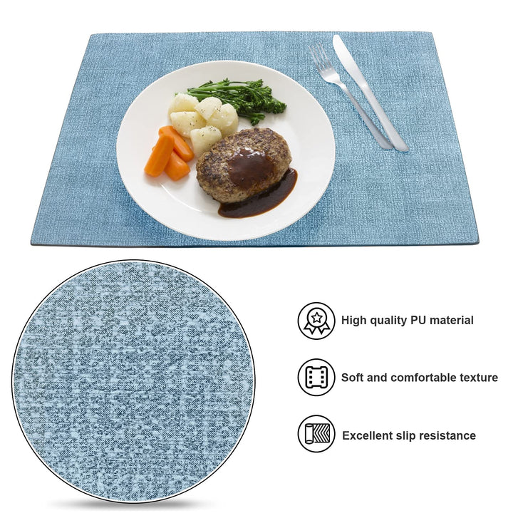 Leather Heat Resistant Placemats for Dining Table, Table mats Set of 6, PU Kitchen Place Mats, Soft and Non-Slip (Light Blue + Gray Green)