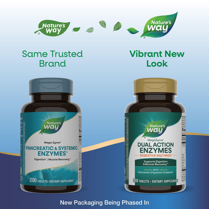 Nature&#39;s Way Mega-Zyme, Pancreatic &amp; Systemic Enzymes*, Relieves Occasional Muscle Soreness Due to Overexertion and Exercise,* Digestive Support*, 200 Tablets (Packaging May Vary)