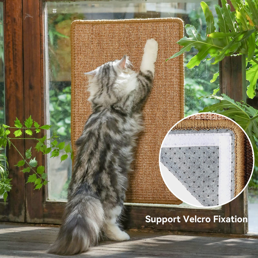 Cat Scratcher Mat, 23.6 X 15.7 Inch Natural Sisal Cat Scratch Mats, Horizontal Cat Floor Scratching Pad Rug with Sticky Velcro Tapes, Protect Couch and Carpets