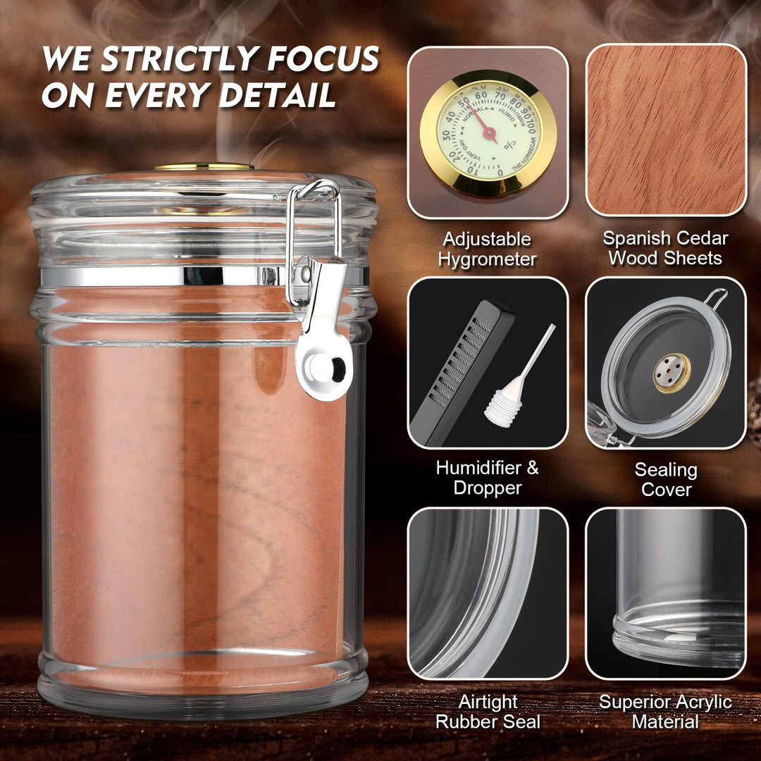 Acrylic Humidor Jar with Humidifier and Hygrometer,humidor That can Hold About 18 Cigars (Clear)