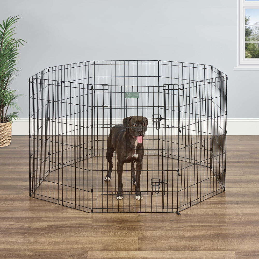 Dog Exercise Pen & Playpen, 24 W x 36 H, with Door, Black