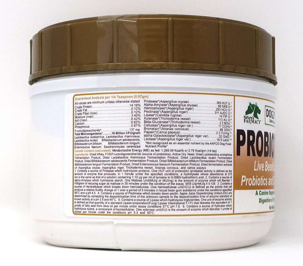 Dogzymes Probiotic Max -10 billion CFU's Probiotics, Prebiotics, Digestive Enzymes - Relieves Diarrhea, Upset Stomach, Constipation, Gas, Allergy, Immunity & Overall Health (1 pound)