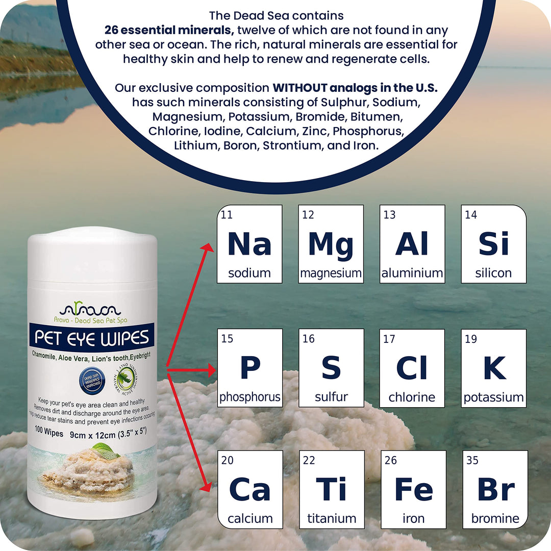 Arava Pet Eye Wipes for Dogs Cats Puppies &amp; Kittens - 100 Count - Natural and Aromatherapy Medicated Cat Dog Eye Wipes for Discharge and Crust - Removes Dirt, Prevents Tear Stains, Face Wipes for Dogs