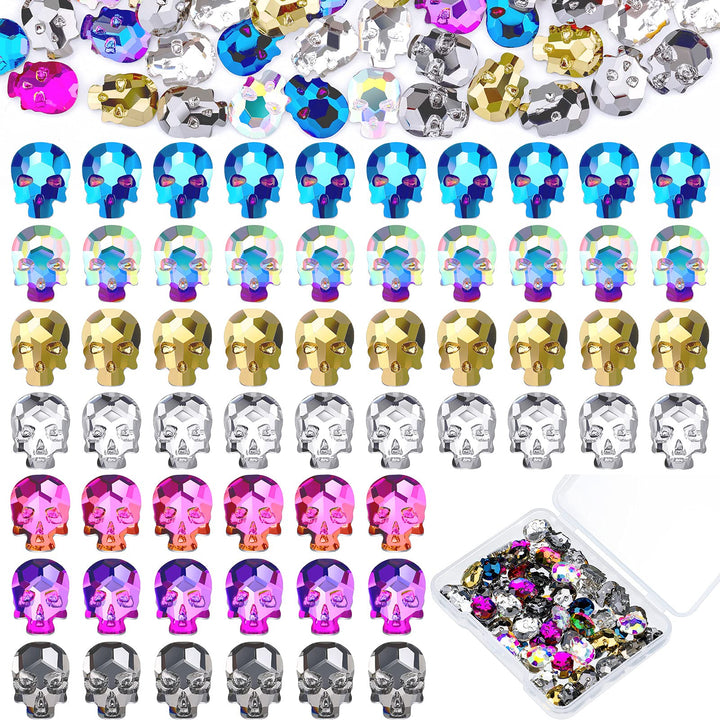 70 Pieces Punk Skull Nail Charms Halloween Nail Charms 3D Skull Head Nail Art Rhinestone Craft Punk Skull Rhinestone Craft Nail Charms Nail Art Jewelry Decoration for Halloween Nail Tip Decoration