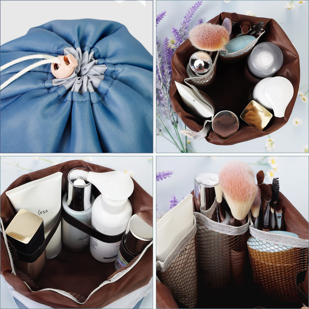 2 Pack Makeup Bags For Women Waterproof Cosmetic Bags Multifunctional Bucket Toiletry Bag Travel Organizer Bag Toiletries Soft Collapsible Portable Drawstring Makeup Bag