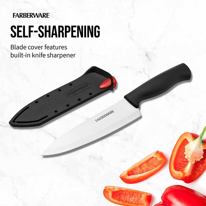 Edgekeeper 6-Inch Chef Knife with Self-Sharpening Blade Cover, High Carbon-Stainless Steel Kitchen Knife with Ergonomic Handle, Razor-Sharp Knife, Black