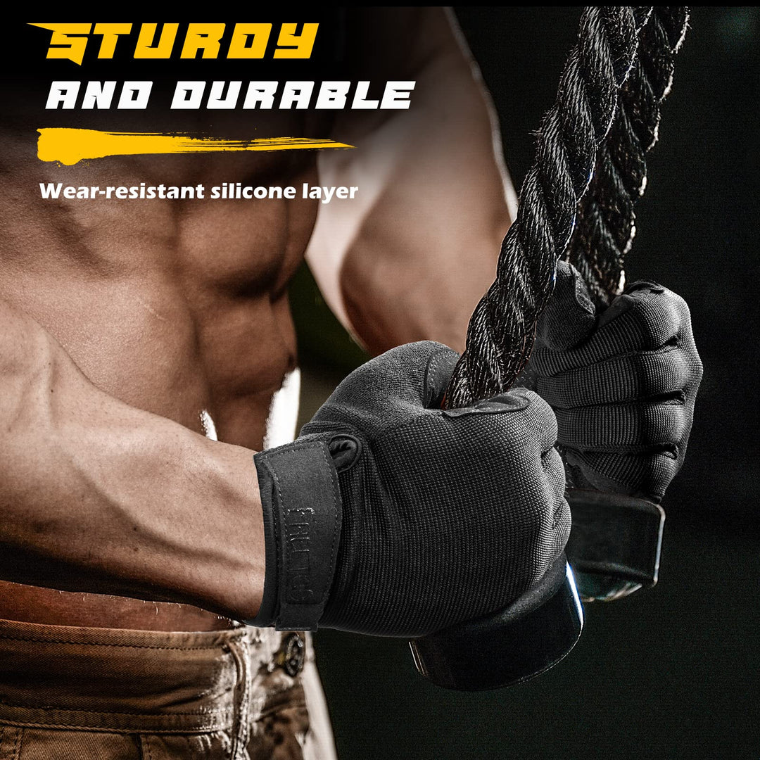 Full Finger Workout Gloves for Men, [Extra Grip] [Foam Padded] Weightlifting Gym Gloves Breathable Exercise Sports Gloves Lightweight (Male)-XL