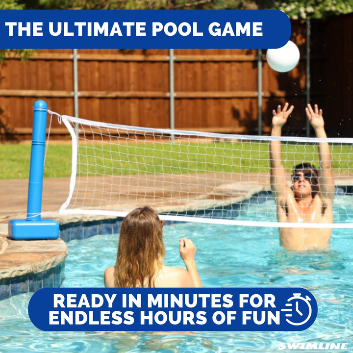 SWIMLINE ORIGINAL Pool Volleyball Net Games Set With Ball Adjustable Up To 20 Feet Wide | For Kids &amp; Adults | 2 Blue Water-Fill Bases | Easy Assembly Compatible W/ Outdoor &amp; Indoor Inground Pools